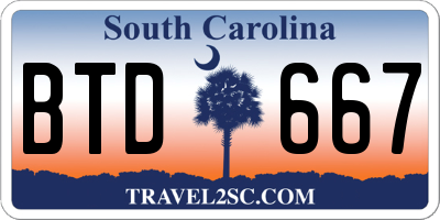 SC license plate BTD667