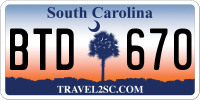 SC license plate BTD670