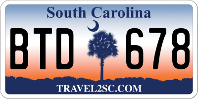 SC license plate BTD678