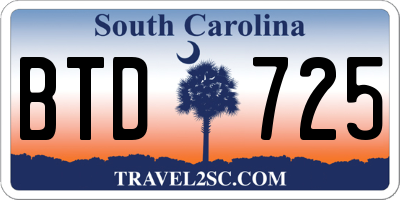 SC license plate BTD725