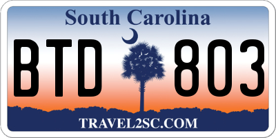 SC license plate BTD803