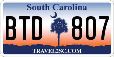 SC license plate BTD807