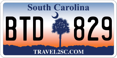 SC license plate BTD829