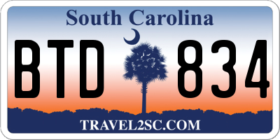 SC license plate BTD834