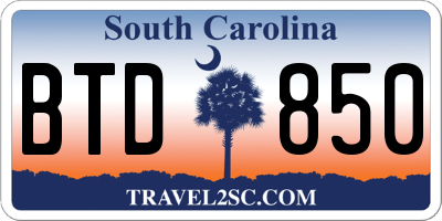 SC license plate BTD850