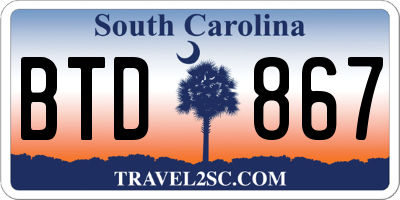 SC license plate BTD867