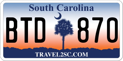SC license plate BTD870