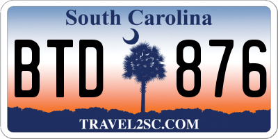 SC license plate BTD876