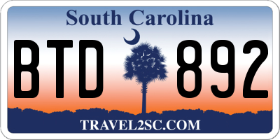 SC license plate BTD892