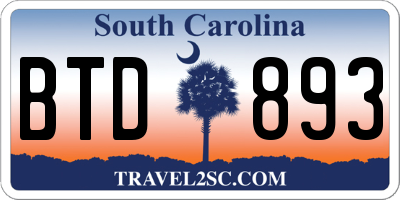 SC license plate BTD893