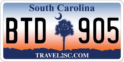 SC license plate BTD905