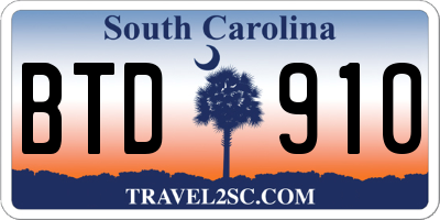 SC license plate BTD910