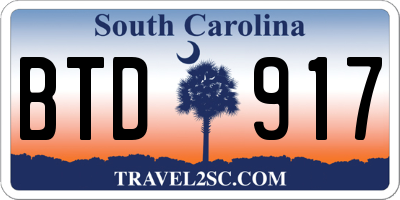 SC license plate BTD917