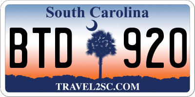 SC license plate BTD920