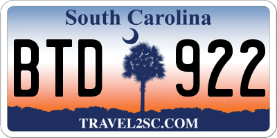 SC license plate BTD922