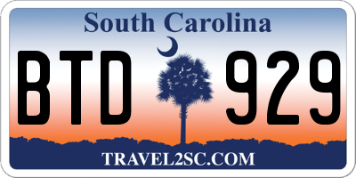 SC license plate BTD929
