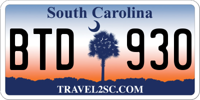 SC license plate BTD930