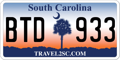 SC license plate BTD933