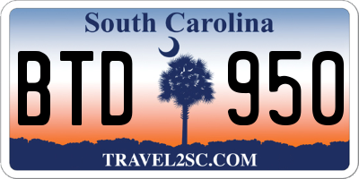 SC license plate BTD950