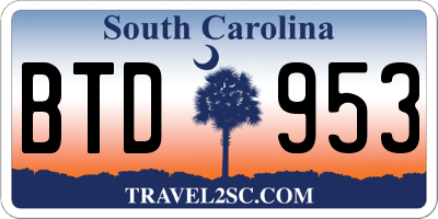 SC license plate BTD953
