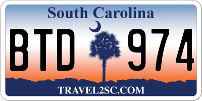 SC license plate BTD974