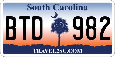 SC license plate BTD982