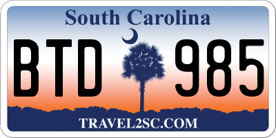 SC license plate BTD985