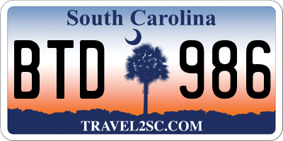 SC license plate BTD986