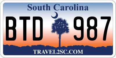 SC license plate BTD987