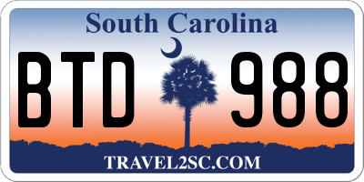 SC license plate BTD988