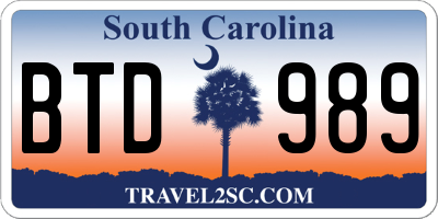 SC license plate BTD989