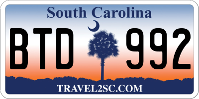 SC license plate BTD992