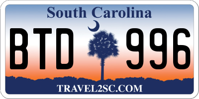 SC license plate BTD996