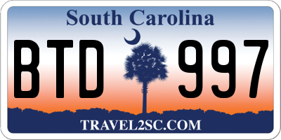 SC license plate BTD997