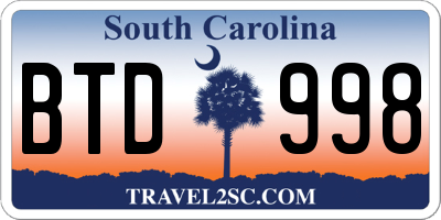 SC license plate BTD998