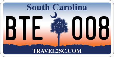 SC license plate BTE008