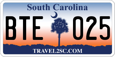 SC license plate BTE025