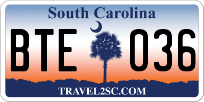 SC license plate BTE036