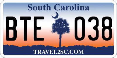 SC license plate BTE038