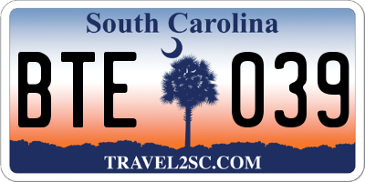 SC license plate BTE039