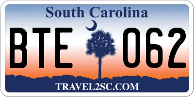 SC license plate BTE062