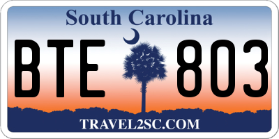 SC license plate BTE803