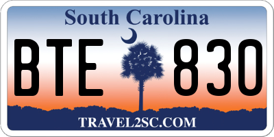 SC license plate BTE830