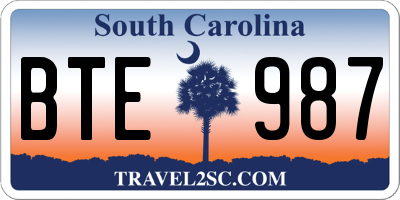 SC license plate BTE987