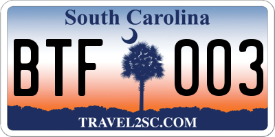 SC license plate BTF003