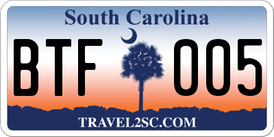 SC license plate BTF005