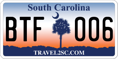 SC license plate BTF006