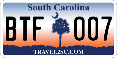 SC license plate BTF007