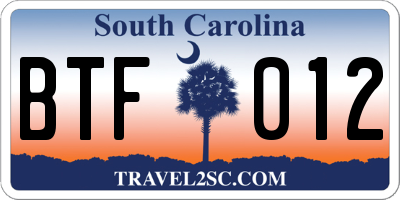 SC license plate BTF012