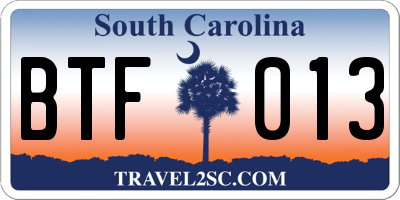 SC license plate BTF013